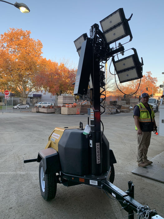 2021 Allmand NLV3GR (4) LED Light Fixture 350W, 23' Vertical Mast, 3kW Prime, Towable, Deep Sea L401, Leveling Jacks, Yanmar T4F 5.8hp