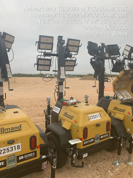 2022 Allmand NLV3GR (4) LED Light Fixture 350W, 23' Vertical Mast, 3kW Prime, Towable, Deep Sea L401, Leveling Jacks, Yanmar T4F 5.8hp