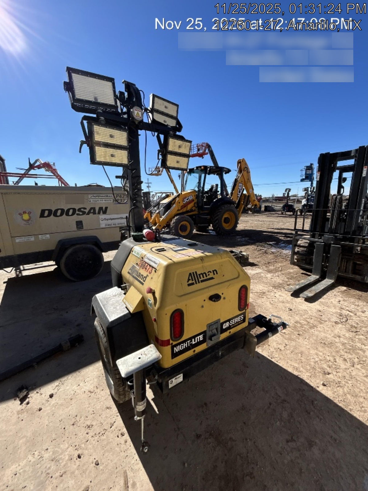 2022 Allmand NLV3GR (4) LED Light Fixture 350W, 23' Vertical Mast, 3kW Prime, Towable, Deep Sea L401, Leveling Jacks, Yanmar T4F 5.8hp