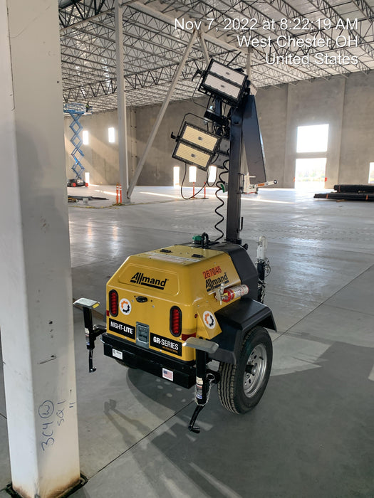2022 Allmand NLV3GR (4) LED Light Fixture 350W, 23' Vertical Mast, 3kW Prime, Towable, ES Decals, T3