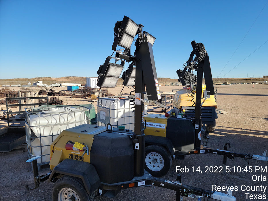 2022 Allmand NLV3GR (4) LED Light Fixture 350W, 23' Vertical Mast, 3kW Prime, Towable, Deep Sea L401, Leveling Jacks, Yanmar T4F 5.8hp