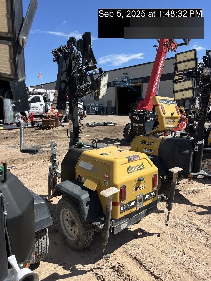 2022 Allmand NLV3GR (4) LED Light Fixture 350W, 23' Vertical Mast, 3kW Prime, Towable, Deep Sea L401, Leveling Jacks, Yanmar T4F 5.8hp