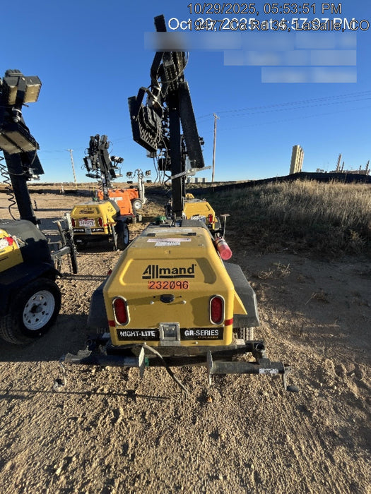 2022 Allmand NLV3GR (4) LED Light Fixture 350W, 23' Vertical Mast, 3kW Prime, Towable, Deep Sea L401, Leveling Jacks, Yanmar T4F 5.8hp