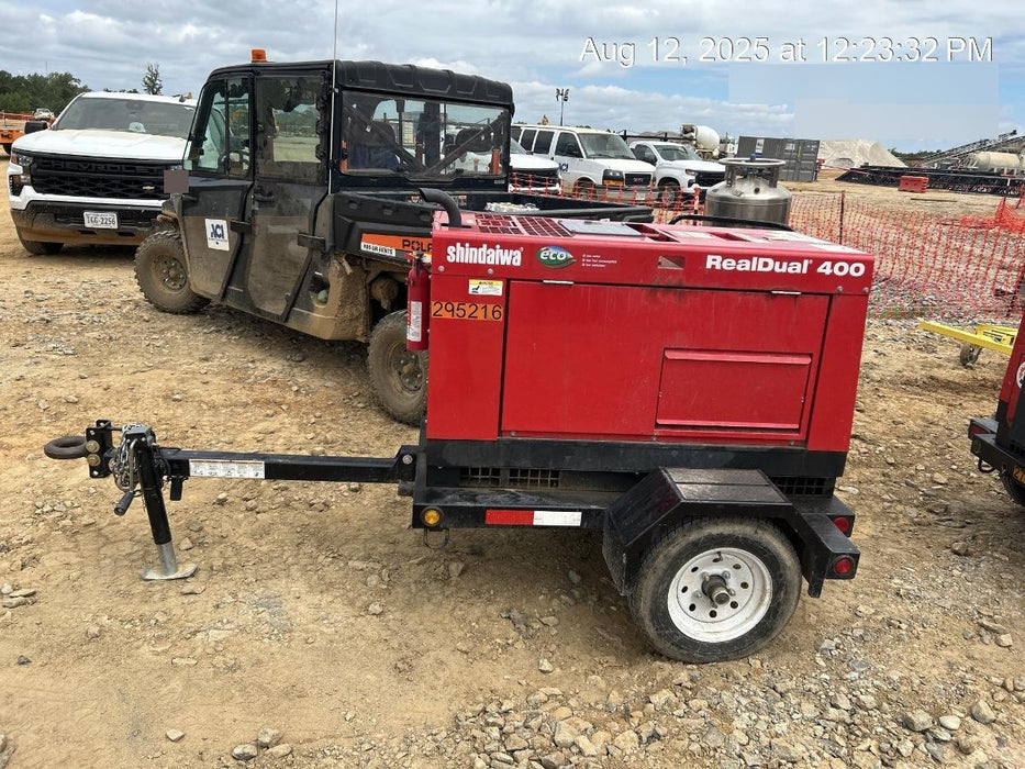 2023 Shindaiwa DGW400MDL Kubota D902 Engine, 23 HP, Dual Op Welder, Wire, Arc, Droop Stick, Tig, and CC Stick Functionality, Simulphase, 3 Phase and 1 Phase Gen Output, Single Axle NB Trlr, Slr Trckl Chrg 12V 12W, Fire Ext