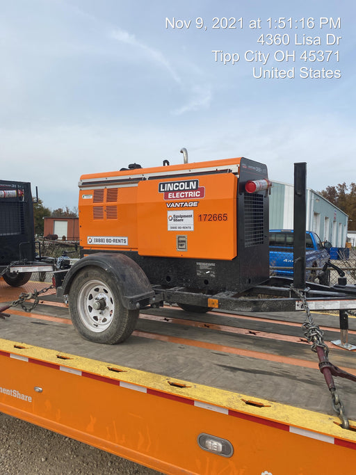 2021 Lincoln Electric Vantage 322 Vantage 322 Ready Pak 3 w/ Decals, ORANGE (includes trailer, cable rack, fender light kit) NO Telematics