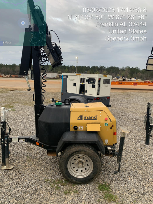 2022 Allmand NLV3GR (4) LED Light Fixture 350W, 23' Vertical Mast, 3kW Prime, Towable, Deep Sea L401, Leveling Jacks, Yanmar T4F 5.8hp