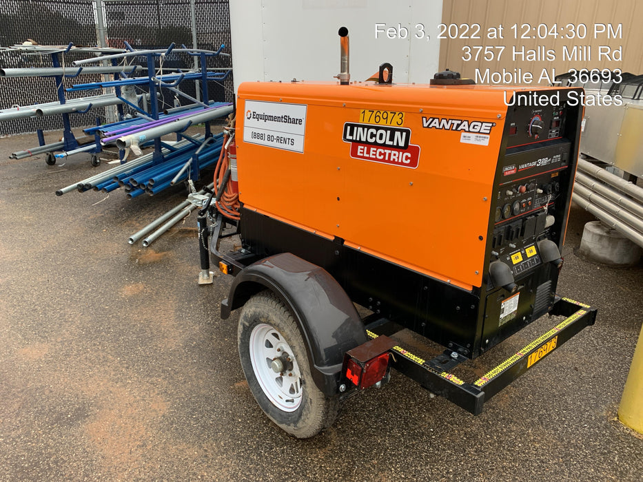 2021 Lincoln Electric Vantage 322 Vantage 322 Ready Pak 3 w/ Decals, ORANGE (includes trailer, cable rack, fender light kit) NO Telematics