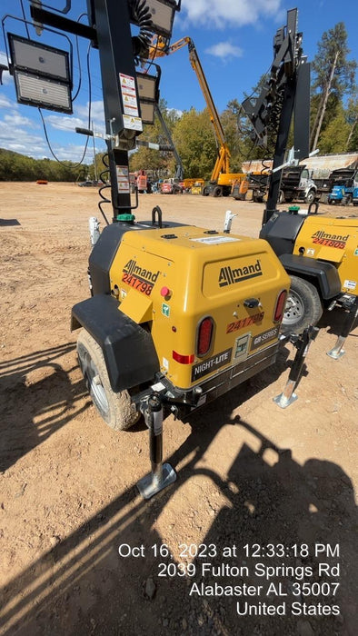 2022 Allmand NLV3GR (4) LED Light Fixture 350W, 23' Vertical Mast, 3kW Prime, Towable, Deep Sea L401, Leveling Jacks, Yanmar T4F 5.8hp