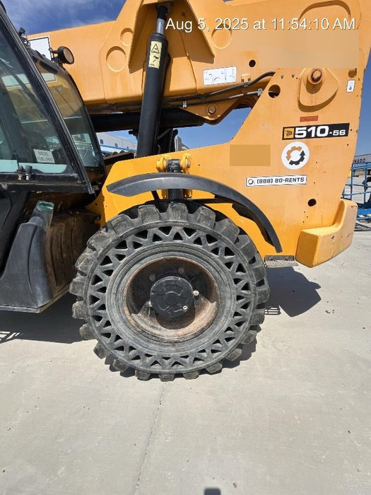 2019 JCB 510-56 Enclosed Cab, 74 HP, Solid Tires, Worklights, Beacon, Aux Hydraulics, Lifting Eye w/66" Carriage/60" Forks