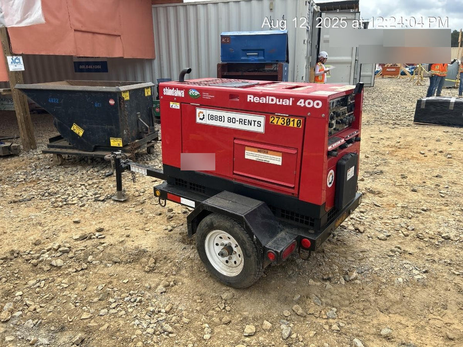 2022 Shindaiwa DGW400MDL Kubota D902 Engine, 23 HP, Dual Op Welder, Wire, Arc, Droop Stick, Tig, and CC Stick Functionality, Simulphase, 3 Phase and 1 Phase Gen Output, Single Axle NB Trlr, Slr Trckl Chrg 12V 12W, Fire Ext