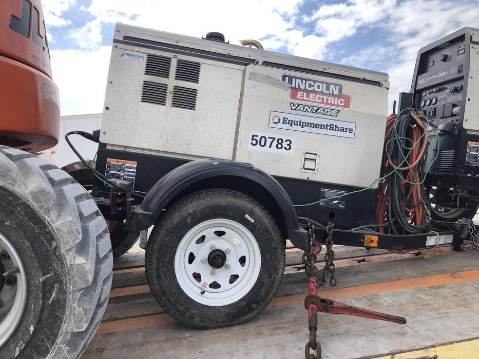 2019 Lincoln Electric Vantage 322 Welder Ready-Pak 3, Two wheel trailer, Fender and Light kit, Cable Rack