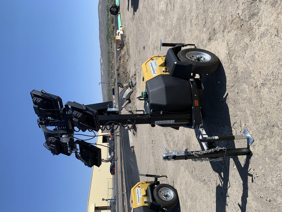 2021 Allmand NLV3GR (4) LED Light Fixture 350W, 23' Vertical Mast, 3kW Prime, Towable, Deep Sea L401, Leveling Jacks, Yanmar T4F 5.8hp