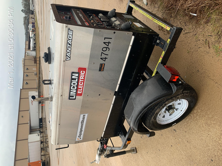 2019 Lincoln Electric Vantage 322 Ready-Pak 3, Two Wheel Trailer, Fender and Light Kit, Cable Rack