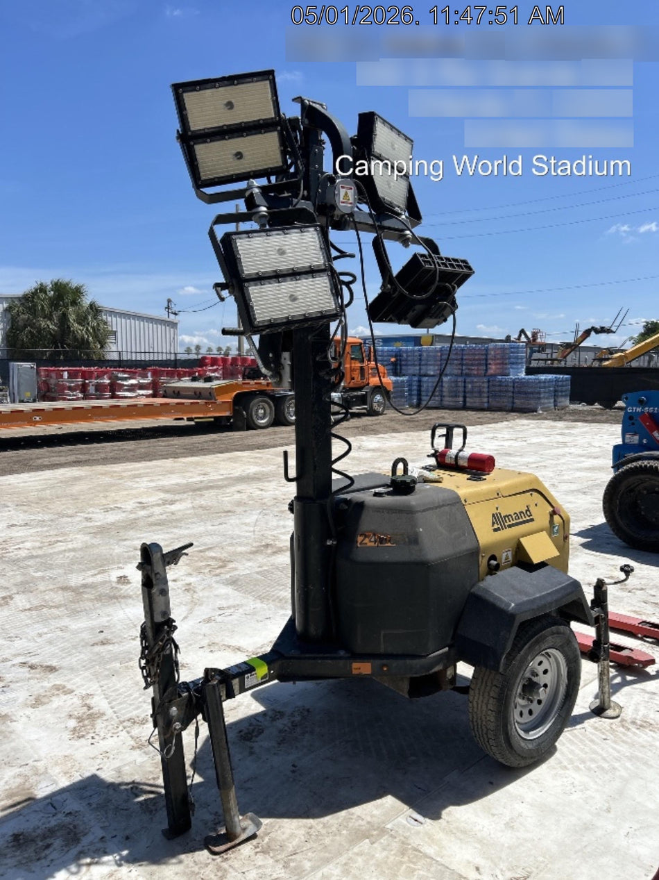 2022 Allmand NLV3GR (4) LED Light Fixture 350W, 23' Vertical Mast, 3kW Prime, Towable, Deep Sea L401, Leveling Jacks, Yanmar T4F 5.8hp