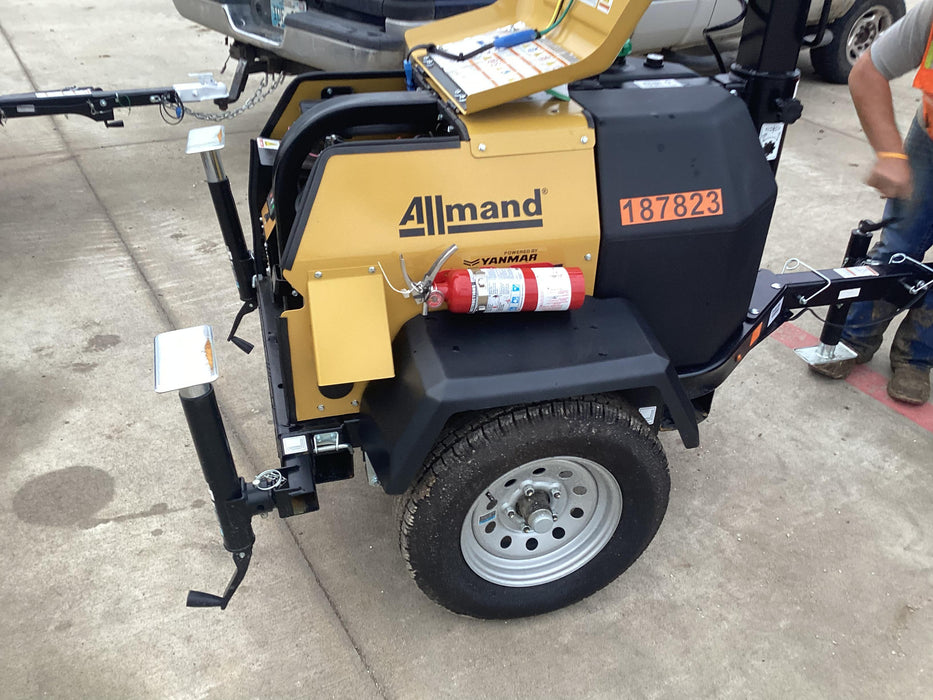 Allmand NLV3GR (4) LED Light Fixture 350W, 23' Vertical Mast, 3kW Prime, Towable, Deep Sea L401, Leveling Jacks, Yanmar T4F 5.8hp