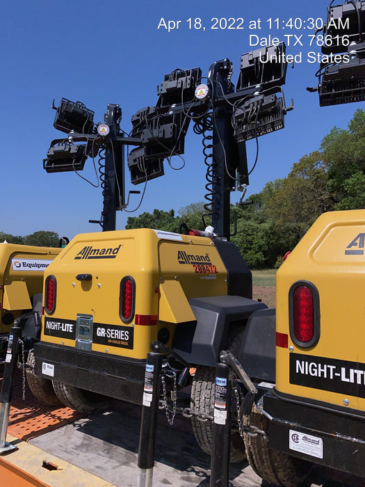 2022 Allmand NLV3GR (4) LED Light Fixture 350W, 23' Vertical Mast, 3kW Prime, Towable, Deep Sea L401, Leveling Jacks, Yanmar T4F 5.8hp