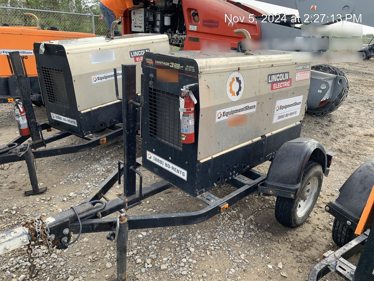 2019 Lincoln Electric Vantage 322 Welder Ready-Pak 3, Two wheel trailer, Fender and Light kit, Cable Rack