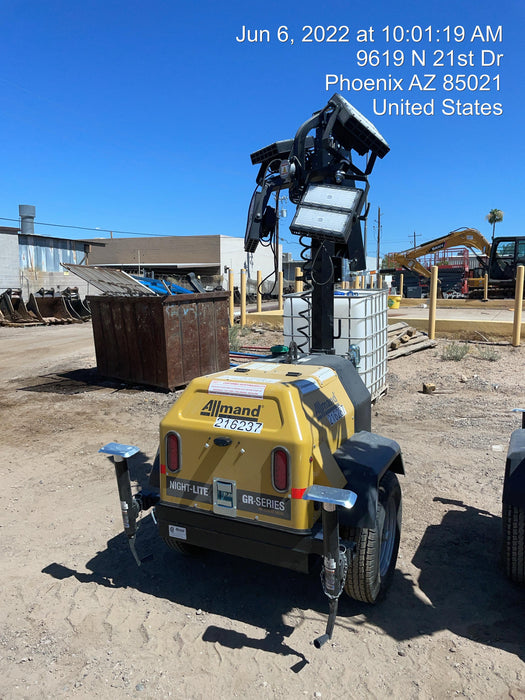 2022 Allmand NLV3GR (4) LED Light Fixture 350W, 23' Vertical Mast, 3kW Prime, Towable, Deep Sea L401, Leveling Jacks, Yanmar T4F 5.8hp