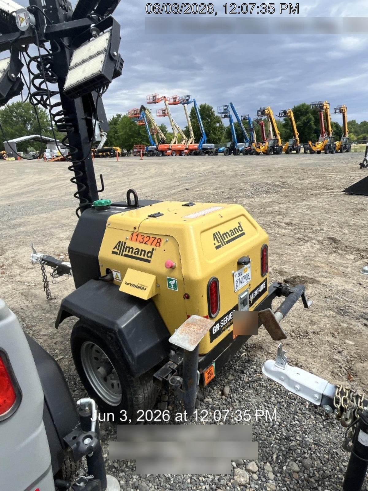 2020 Allmand NLV3GR (4) LED Light Fixture 350W, 23' Vertical Mast, 3kW Prime, Towable, Deep Sea L401, Leveling Jacks, Yanmar T4F 5.8hp