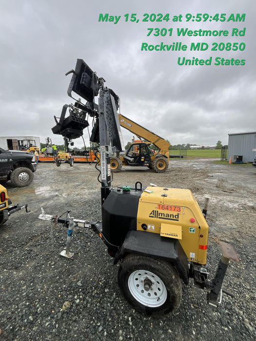 2021 Allmand NLV3GR (4) LED Light Fixture 350W, 23' Vertical Mast, 3kW Prime, Towable, Deep Sea L401, Leveling Jacks, Yanmar T4F 5.8hp