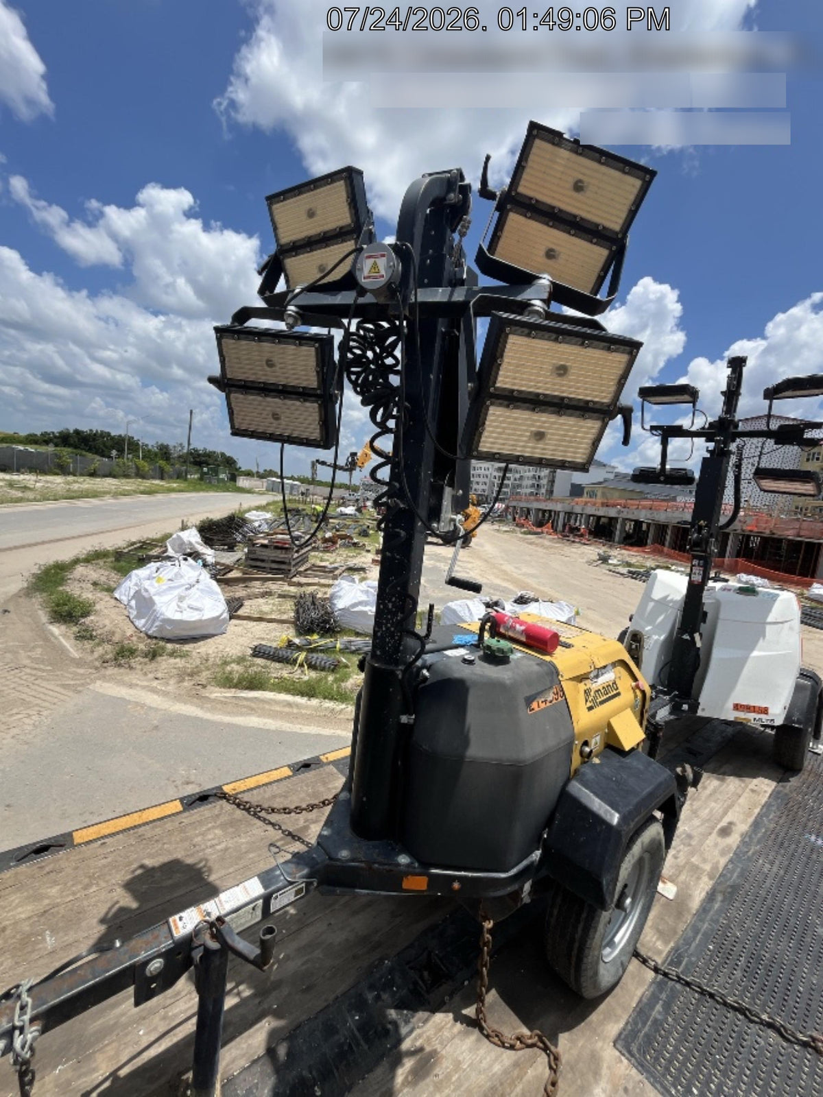 2022 Allmand NLV3GR (4) LED Light Fixture 350W, 23' Vertical Mast, 3kW Prime, Towable, Deep Sea L401, Leveling Jacks, Yanmar T4F 5.8hp