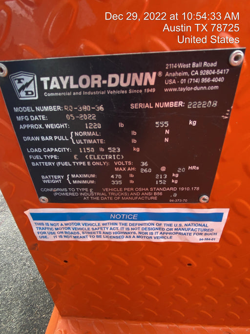 2022 TAYLOR DUNN R-380