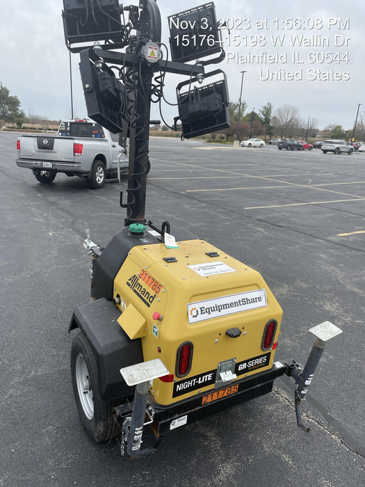 2022 Allmand NLV3GR (4) LED Light Fixture 350W, 23' Vertical Mast, 3kW Prime, Towable, Deep Sea L401, Leveling Jacks, Yanmar T4F 5.8hp