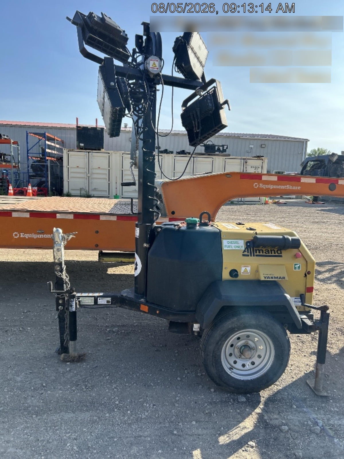 2022 Allmand NLV3GR (4) LED Light Fixture 350W, 23' Vertical Mast, 3kW Prime, Towable, ES Decals, T3