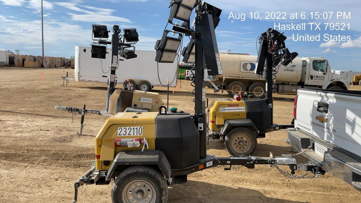 2022 Allmand NLV3GR (4) LED Light Fixture 350W, 23' Vertical Mast, 3kW Prime, Towable, Deep Sea L401, Leveling Jacks, Yanmar T4F 5.8hp