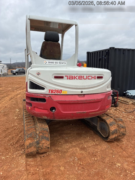 2019 Takeuchi TB260 Takeuchi TB260 Canopy w/Rubber Tracks, Auxiliary Hydraulics, Standard Blade, Manual QC, 12 / 18 / 24" Buckets, Hydraulic Thumb Installed