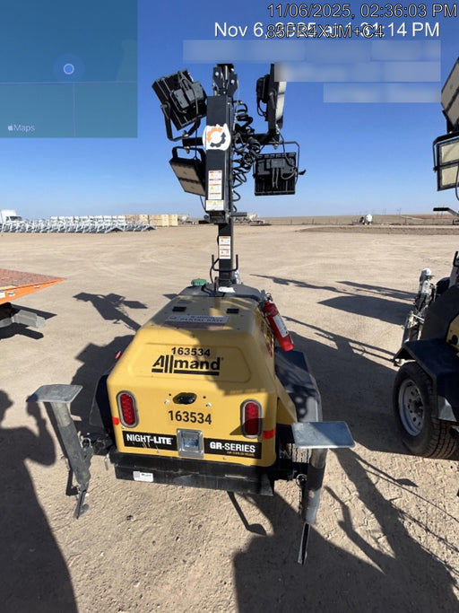 2021 Allmand NLV3GR (4) LED Light Fixture 350W, 23' Vertical Mast, 3kW Prime, Towable, Deep Sea L401, Leveling Jacks, Yanmar T4F 5.8hp