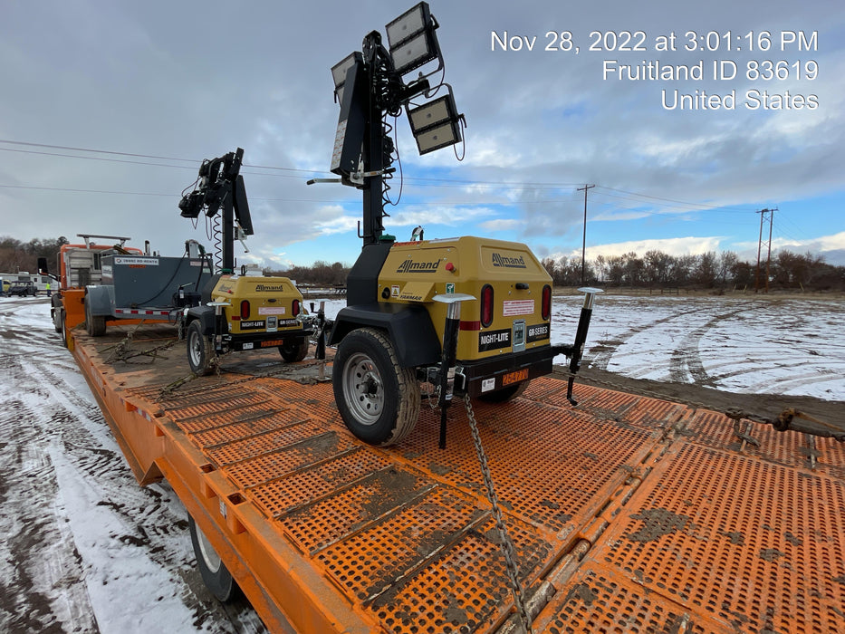 2022 Allmand NLV3GR (4) LED Light Fixture 350W, 23' Vertical Mast, 3kW Prime, Towable, ES Decals, T3