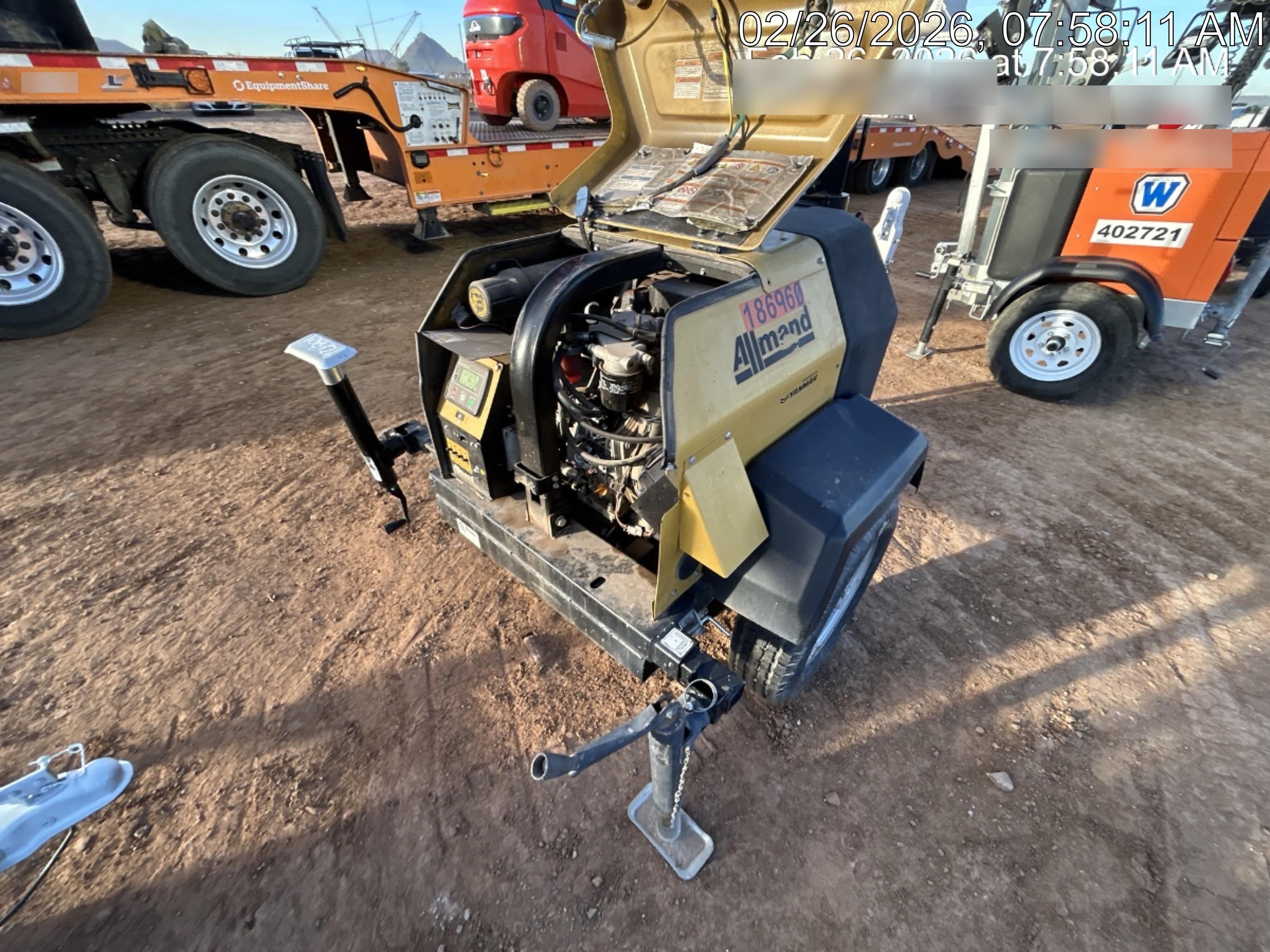 Allmand NLV3GR (4) LED Light Fixture 350W, 23' Vertical Mast, 3kW Prime, Towable, Deep Sea L401, Leveling Jacks, Yanmar T4F 5.8hp