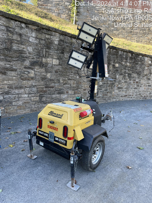 2021 Allmand NLV3GR (4) LED Light Fixture 350W, 23' Vertical Mast, 3kW Prime, Towable, Deep Sea L401, Leveling Jacks, Yanmar T4F 5.8hp