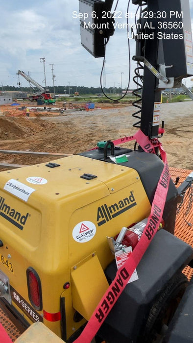 2022 Allmand NLV3GR (4) LED Light Fixture 350W, 23' Vertical Mast, 3kW Prime, Towable, Deep Sea L401, Leveling Jacks, Yanmar T4F 5.8hp