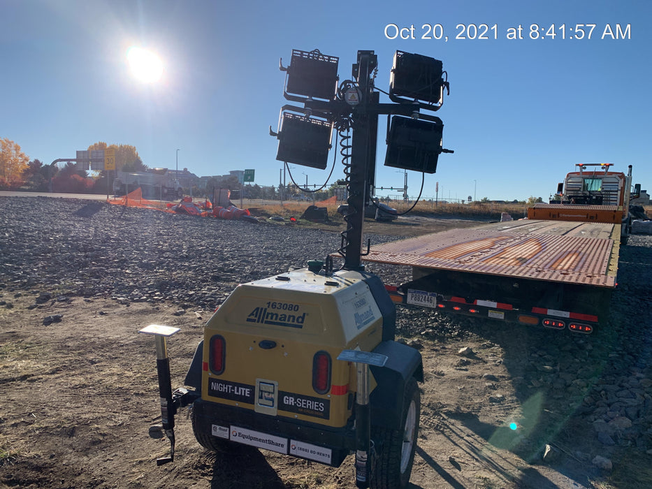 2021 Allmand NLV3GR (4) LED Light Fixture 350W, 23' Vertical Mast, 3kW Prime, Towable, Deep Sea L401, Leveling Jacks, Yanmar T4F 5.8hp