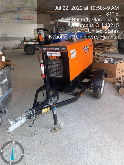 2021 Lincoln Electric Vantage 322 Vantage 322 Ready Pak 3 w/ Decals, ORANGE (includes trailer, cable rack, fender light kit) NO Telematics