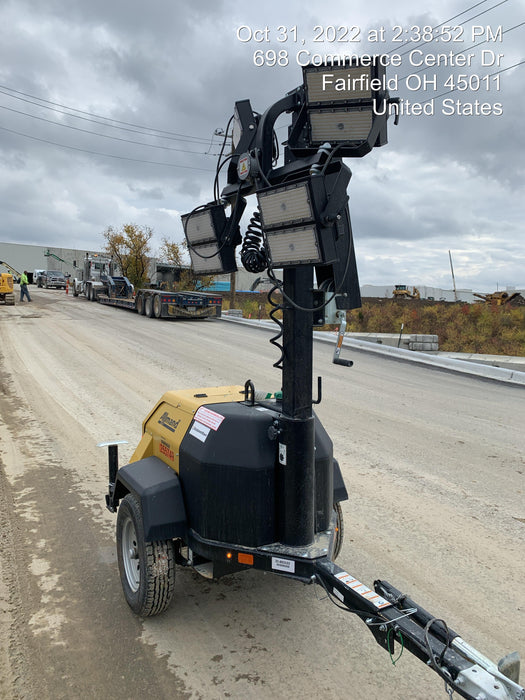 2022 Allmand NLV3GR (4) LED Light Fixture 350W, 23' Vertical Mast, 3kW Prime, Towable, ES Decals, T3