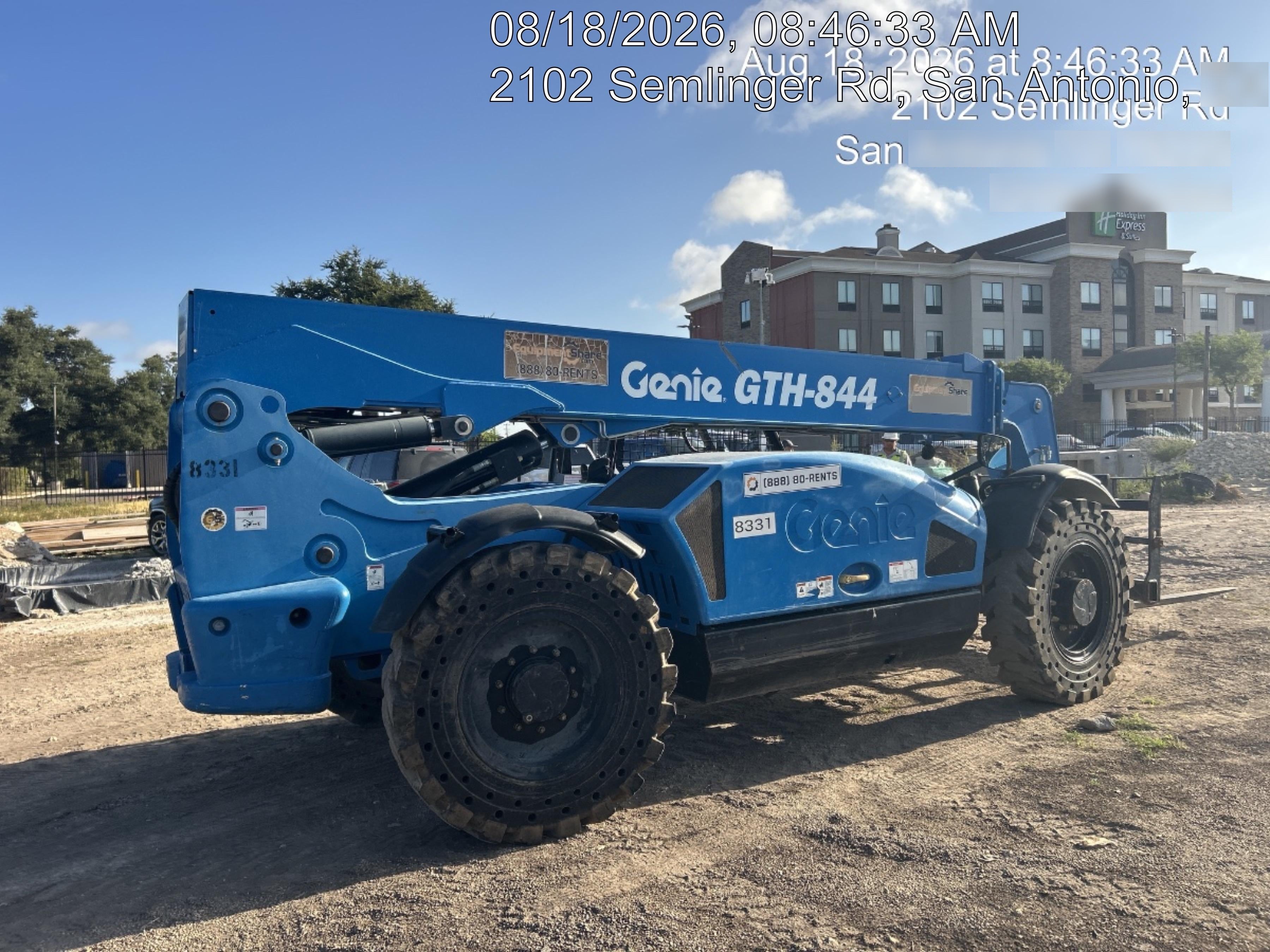 2018 Genie GTH-844 Genie GTH-844D w/Open ROPS, Solid Tires, Work Light/Beacon, 60" Carriage and Forks