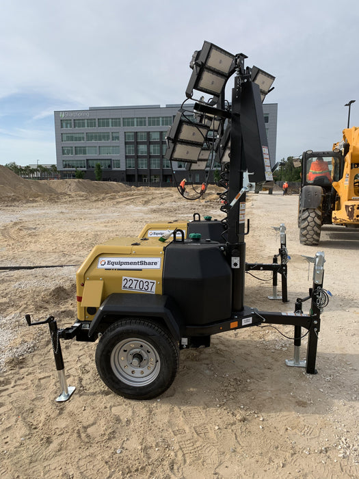 2022 Allmand NLV3GR (4) LED Light Fixture 350W, 23' Vertical Mast, 3kW Prime, Towable, Deep Sea L401, Leveling Jacks, Yanmar T4F 5.8hp