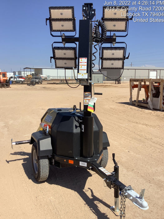 2022 Allmand NLV3GR (4) LED Light Fixture 350W, 23' Vertical Mast, 3kW Prime, Towable, Deep Sea L401, Leveling Jacks, Yanmar T4F 5.8hp