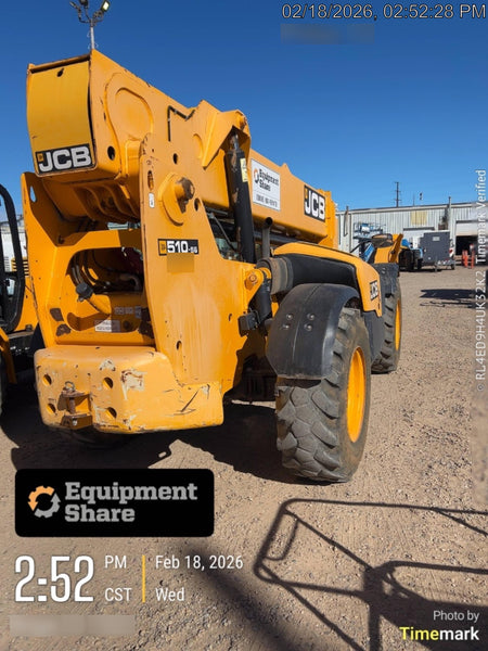 2019 JCB 510-56 74 HP w/CAB/HVAC, Beacon, Worklights, Aux Hydraulics, Foam Filled Tires w/60" Carriage/Forks