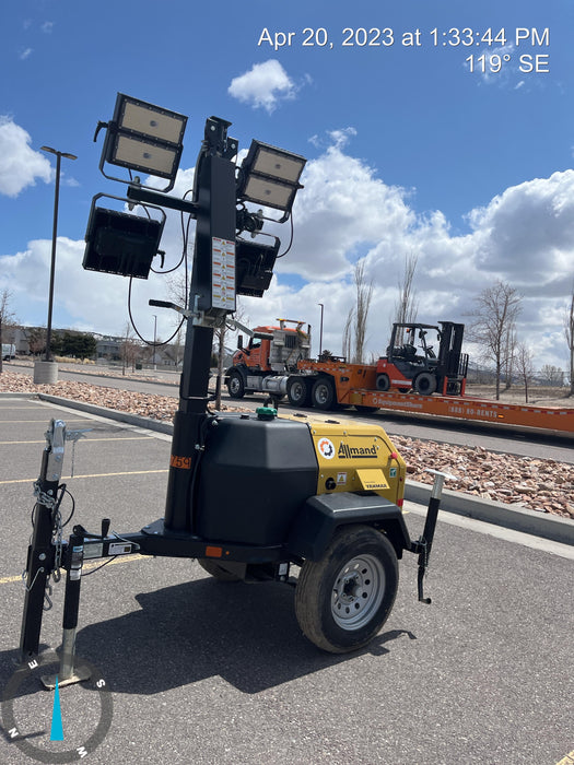 2022 Allmand NLV3GR (4) LED Light Fixture 350W, 23' Vertical Mast, 3kW Prime, Towable, ES Decals, T3