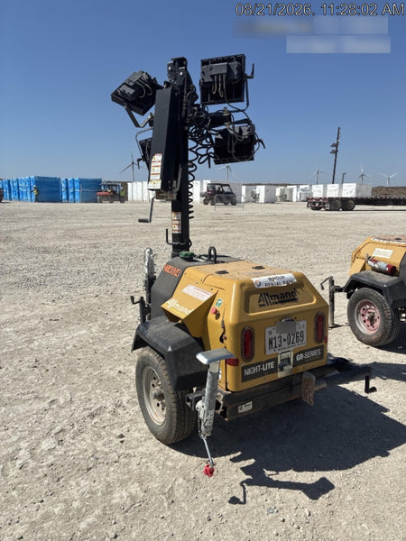 2022 Allmand NLV3GR (4) LED Light Fixture 350W, 23' Vertical Mast, 3kW Prime, Towable, Deep Sea L401, Leveling Jacks, Yanmar T4F 5.8hp