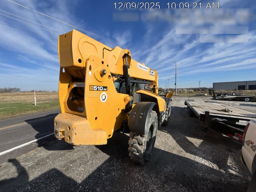 2019 JCB 510-56 Enclosed Cab, 74 HP, Solid Tires, Worklights, Beacon, Aux Hydraulics, Lifting Eye w/66" Carriage/60" Forks