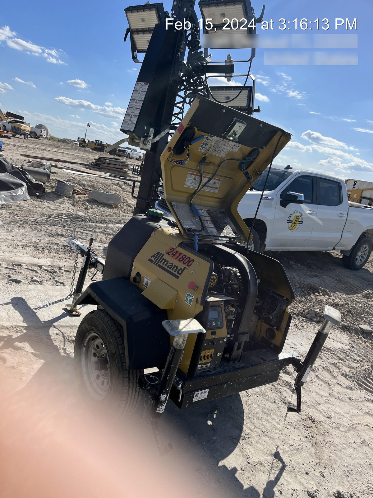 2022 Allmand NLV3GR (4) LED Light Fixture 350W, 23' Vertical Mast, 3kW Prime, Towable, Deep Sea L401, Leveling Jacks, Yanmar T4F 5.8hp