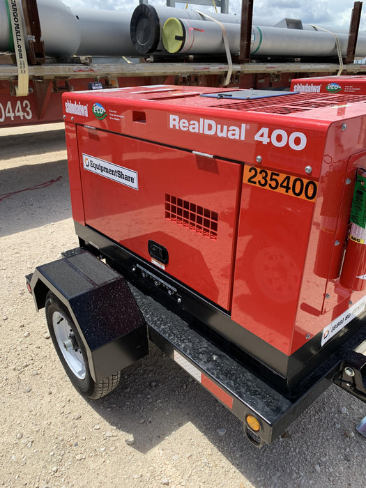 2022 Shindaiwa DGW400MDL Kubota D902 Engine, 23 HP, Dual Op Welder, Wire, Arc, Droop Stick, Tig, and CC Stick Functionality, Simulphase, 3 Phase and 1 Phase Gen Output, Single Axle NB Trlr, Slr Trckl Chrg 12V 12W, Fire Ext