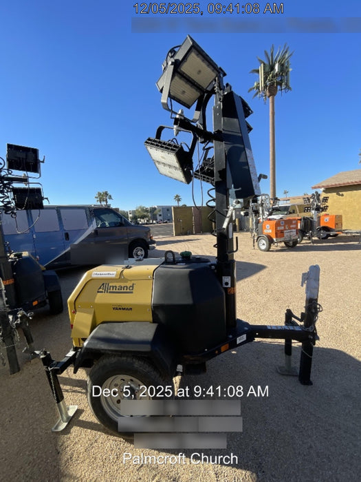 2022 Allmand NLV3GR (4) LED Light Fixture 350W, 23' Vertical Mast, 3kW Prime, Towable, ES Decals, T3