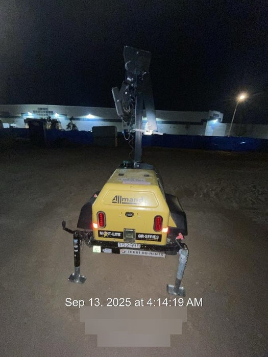 2021 Allmand NLV3GR (4) LED Light Fixture 350W, 23' Vertical Mast, 3kW Prime, Towable, Deep Sea L401, Leveling Jacks, Yanmar T4F 5.8hp