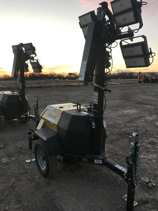 2022 Allmand NLV3GR (4) LED Light Fixture 350W, 23' Vertical Mast, 3kW Prime, Towable, Deep Sea L401, Leveling Jacks, Yanmar T4F 5.8hp